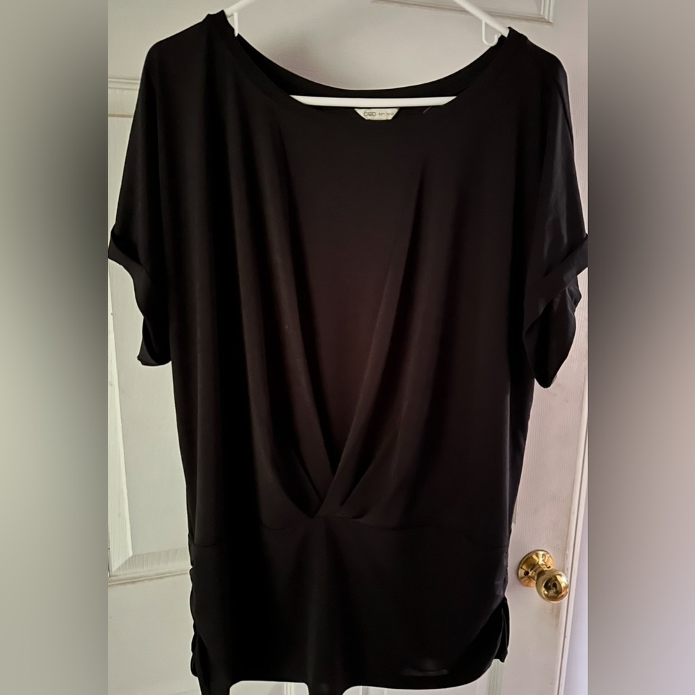 New Cato Black Relaxed Draped Short Sleeve Blouse